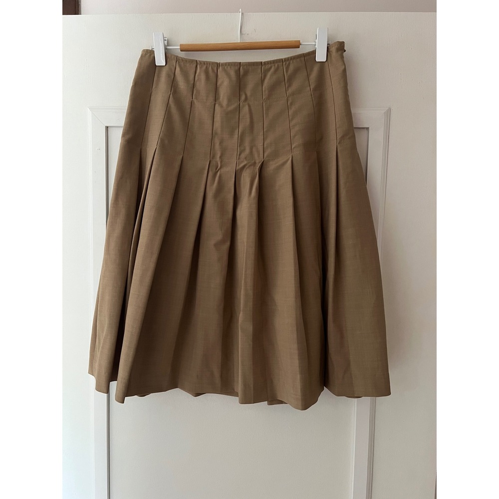 Theory Womens Tan Wool Blend Stitched Pleated Knee Length Skirt Size 0 Camel
